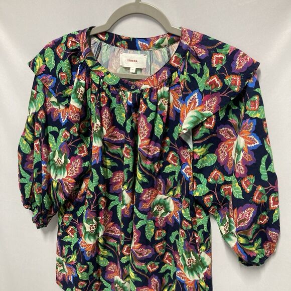 Xirena Kiarna Top Multicolor Floral Women’s XS Ruffle Puff Sleeve Button Collar - Picture 5 of 12